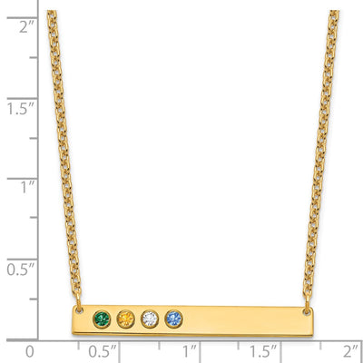10K Yellow Gold 4 Birthstone w/ 14K Bezel Large Bar Necklace