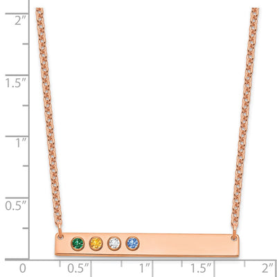 14K Rose Gold 4 Birthstone w/ 14K Bezel Large Bar Necklace
