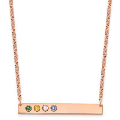 14K Rose Gold 4 Birthstone w/ 14K Bezel Large Bar Necklace