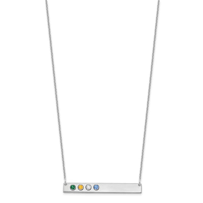 14K White Gold 4 Birthstone w/ 18K Rhodium Plated Bezels Large Bar Necklace