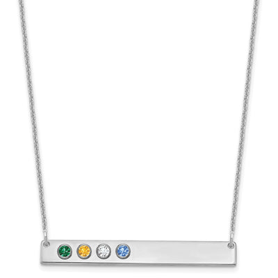 14K White Gold 4 Birthstone w/ 18K Rhodium Plated Bezels Large Bar Necklace