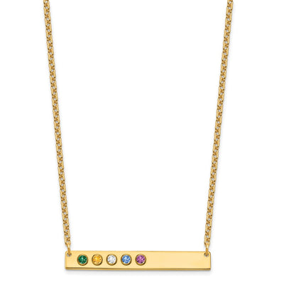 10K Yellow Gold 5 Birthstone w/ 14K Bezel Large Bar Necklace