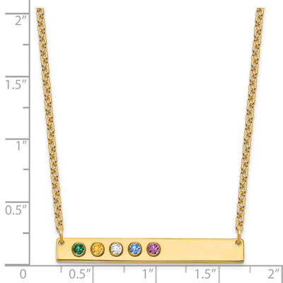 10K Yellow Gold 5 Birthstone w/ 14K Bezel Large Bar Necklace