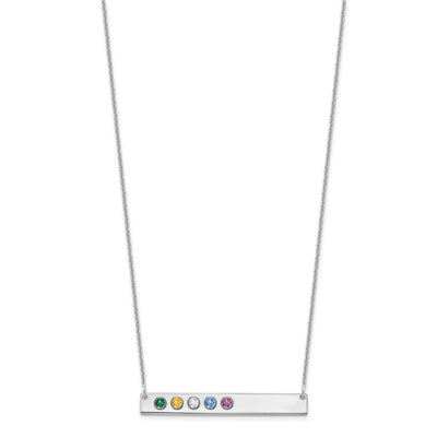 14K White Gold 5 Birthstone w/ 18K Rhodium Plated Bezels Large Bar Necklace