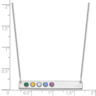 14K White Gold 5 Birthstone w/ 18K Rhodium Plated Bezels Large Bar Necklace