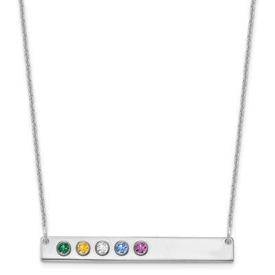 14K White Gold 5 Birthstone w/ 18K Rhodium Plated Bezels Large Bar Necklace