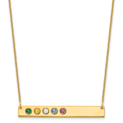 14K Yellow Gold 5 Birthstone w/ 14K Bezel Large Bar Necklace
