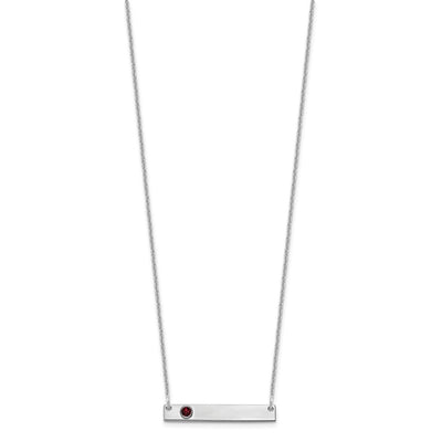 14K White Gold 1 Birthstone w/ 18K Rhodium Plated Bezel Small Bar Necklace