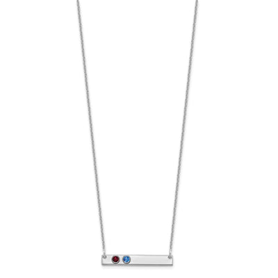 14K White Gold 2 Birthstone w/ 18K Rhodium Plated Bezels Small Bar Necklace