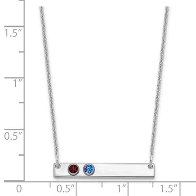 14K White Gold 2 Birthstone w/ 18K Rhodium Plated Bezels Small Bar Necklace