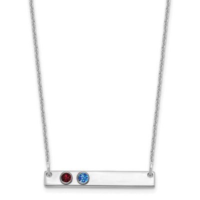 14K White Gold 2 Birthstone w/ 18K Rhodium Plated Bezels Small Bar Necklace