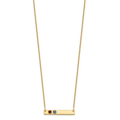 14K Yellow Gold 2 Birthstone w/ 14K Bezel Small Bar Necklace
