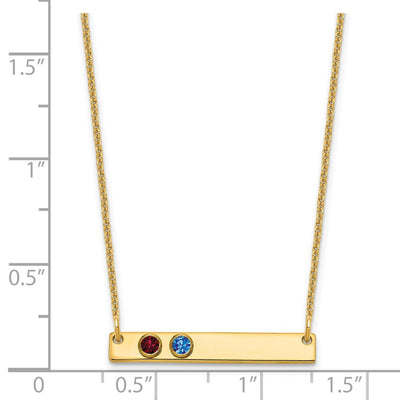14K Yellow Gold 2 Birthstone w/ 14K Bezel Small Bar Necklace