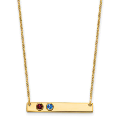 14K Yellow Gold 2 Birthstone w/ 14K Bezel Small Bar Necklace