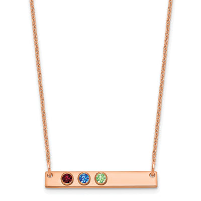 14K Rose Gold 3 Birthstone w/ 14K Bezel Small Bar Necklace