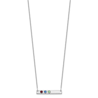 14K White Gold 3 Birthstone w/ 18K Rhodium Plated Bezels Small Bar Necklace