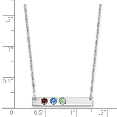 14K White Gold 3 Birthstone w/ 18K Rhodium Plated Bezels Small Bar Necklace