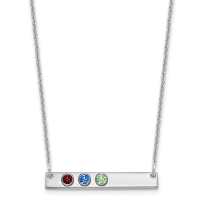 14K White Gold 3 Birthstone w/ 18K Rhodium Plated Bezels Small Bar Necklace