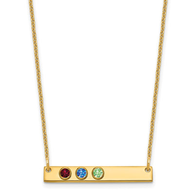 14K Yellow Gold 3 Birthstone w/ 14K Bezel Small Bar Necklace