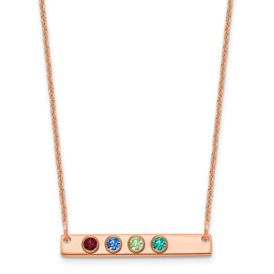 14K Rose Gold 4 Birthstone w/ 14K Bezel Small Bar Necklace