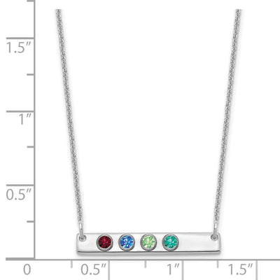14K White Gold 4 Birthstone w/ 18K Rhodium Plated Bezels Small Bar Necklace