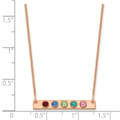14K Rose Gold 5 Birthstone w/ 14K Bezel Small Bar Necklace