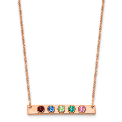 14K Rose Gold 5 Birthstone w/ 14K Bezel Small Bar Necklace
