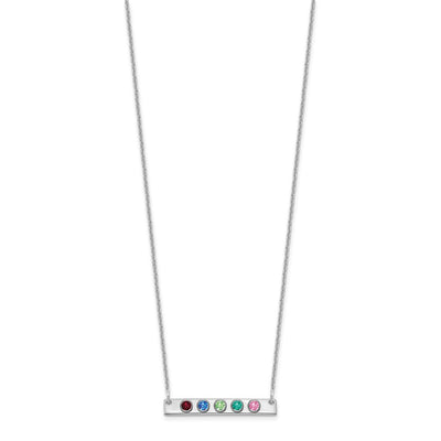 14K White Gold 5 Birthstone w/ 18K Rhodium Plated Bezels Small Bar Necklace