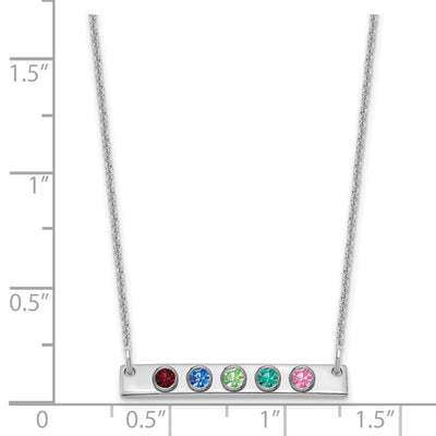 14K White Gold 5 Birthstone w/ 18K Rhodium Plated Bezels Small Bar Necklace