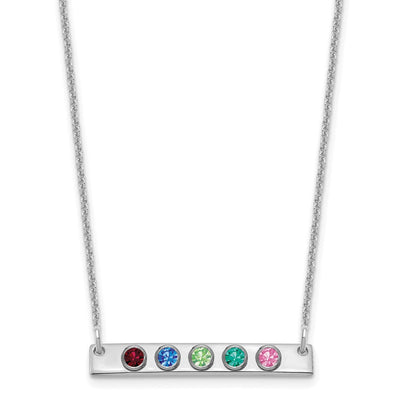 14K White Gold 5 Birthstone w/ 18K Rhodium Plated Bezels Small Bar Necklace