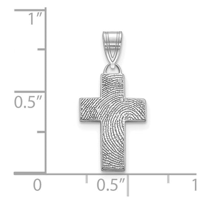 10K White Gold Small Cross Fingerprint Pendant