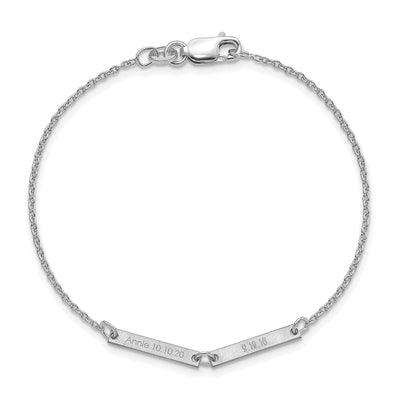 Sterling Silver/Rhodium-plated Brushed 2 Station Bracelet