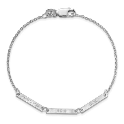 Sterling Silver/Rhodium-plated Brushed 3 Station Bracelet