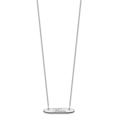 14K White Gold Small Oblong EDWARDIAN SCRIPT Bar Necklace