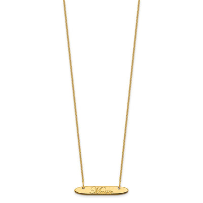 14K Yellow Gold Small Oblong EDWARDIAN SCRIPT Bar Necklace