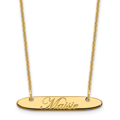 14K Yellow Gold Small Oblong EDWARDIAN SCRIPT Bar Necklace