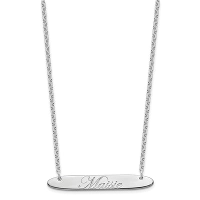 SS/Rhodium-plated Medium Oblong EDWARDIAN SCRIPT Bar Necklace