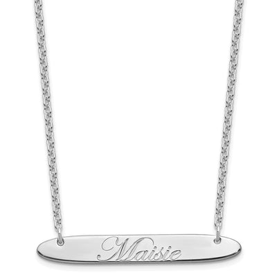 SS/Rhodium-plated Medium Oblong EDWARDIAN SCRIPT Bar Necklace