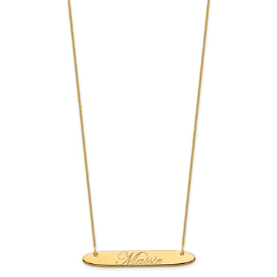 14K Yellow Gold Medium Oblong EDWARDIAN SCRIPT Bar Necklace
