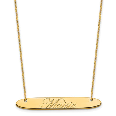 14K Yellow Gold Medium Oblong EDWARDIAN SCRIPT Bar Necklace
