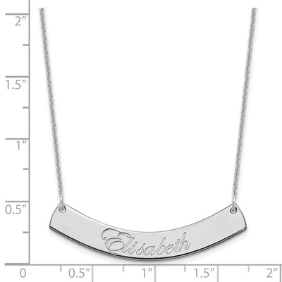 14K White Gold Medium EDWARDIAN SCRRIPT Curved Bar Necklace