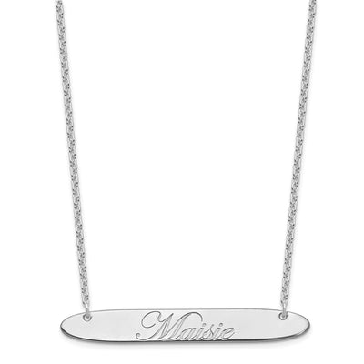 SS/Rhodium-plated Large Oblong EDWARDIAN SCRIPT Bar Necklace