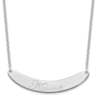 SS/Rhod-plated Large EDWARDIAN SCRIPT Curved Bar Necklace