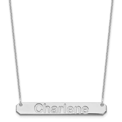 10K White Gold Medium Arial Rounded Bar Necklace, 18 x 40mm