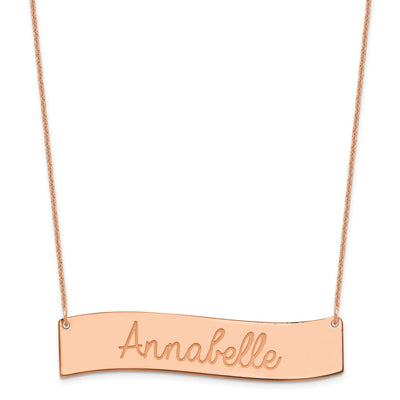 14K Rose Gold Medium Always IN MY Heart Curved Bar Necklace, 18 x 38mm