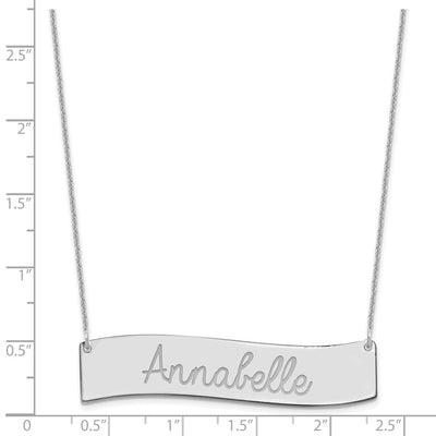10K White Gold Medium Always IN MY Heart Curved Bar Necklace, 18 x 50mm