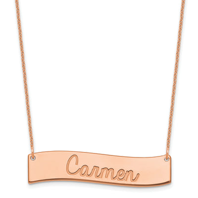 14K Rose Gold Medium Always IN MY Heart Curved Bar Necklace, 18 x 38mm