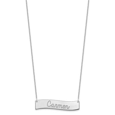 10K White Gold Medium Always IN MY Heart Curved Bar Necklace, 18 x 38mm