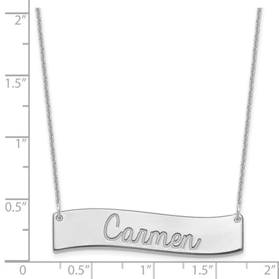 10K White Gold Medium Always IN MY Heart Curved Bar Necklace, 18 x 38mm