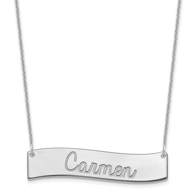 14K White Gold Medium Always IN MY Heart Curved Bar Necklace, 18 x 38mm